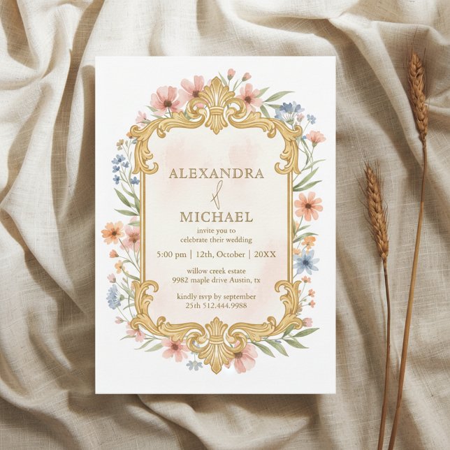 Invitación Elegant Gold Floral Wedding Invitation Frame (Subido por el creador)
