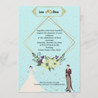 Invitación Elegant Gold Foil Geometric Dusty Blue Wedding 