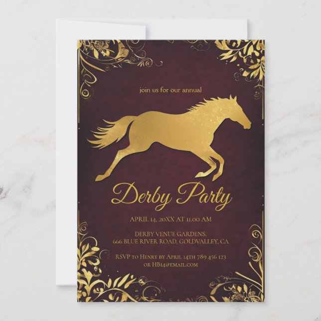 Invitación Elegant Gold Foil Kentucky Derby Party Invitation  (Anverso)