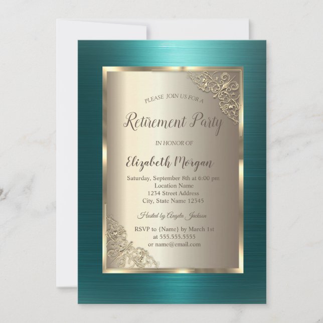 Invitación Elegant Gold Frame Green Metallic Retirement  (Anverso)