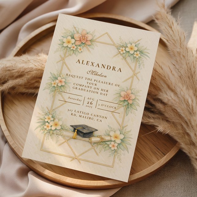 Invitación Elegant Gold Geometric Floral Graduation Celebrati (Subido por el creador)