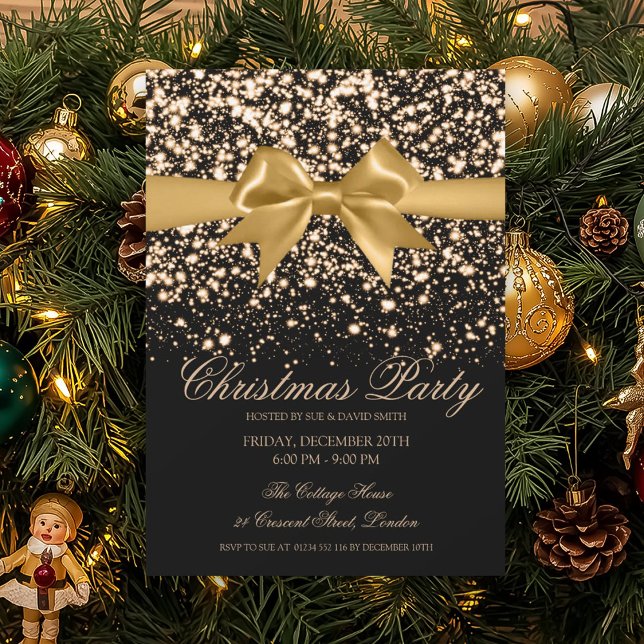 Invitación Elegant Gold Glam Bow Christmas Party  (Elegant Gold Glam Bow Christmas Party Invitation)