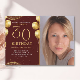 Invitación Elegant Gold Glitter Birthday 30th With Photo
