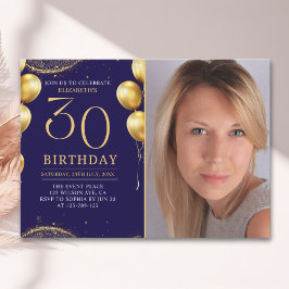 Invitación Elegant Gold Glitter Birthday 30th With Photo