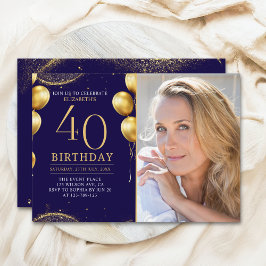 Invitación Elegant Gold Glitter Birthday 40th With Photo