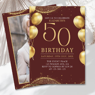 Invitación Elegant Gold Glitter Birthday 50th with Balloons