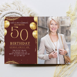 Invitación Elegant Gold Glitter Birthday 50th With Photo