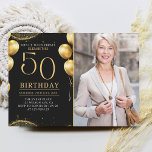Invitación Elegant Gold Glitter Birthday 50th With Photo<br><div class="desc">Celebrate in style with our luxurious birthday invitation featuring gold glitter details, elegant balloons, and eye-catching gold numbers to highlight the age. The back design includes a customizable photo, adding a unique and personal touch to your special day. Perfect for women's milestone birthdays, this invitation is ideal for sophisticated and...</div>