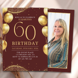 Invitación Elegant Gold Glitter Birthday 60th with Balloons