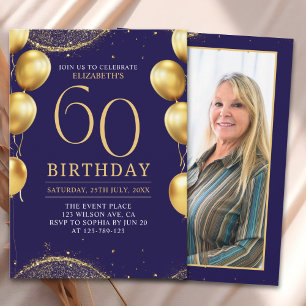 Invitación Elegant Gold Glitter Birthday 60th with Balloons