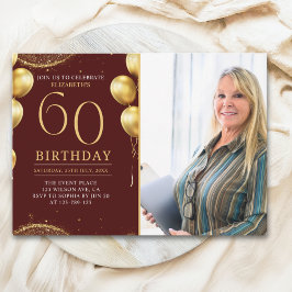 Invitación Elegant Gold Glitter Birthday 60th With Photo