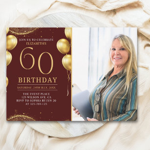Invitación Elegant Gold Glitter Birthday 60th With Photo