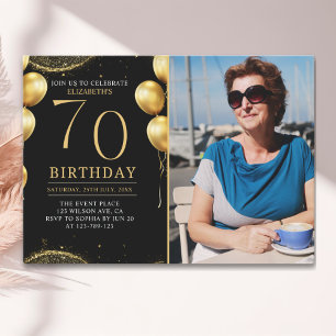 Invitación Elegant Gold Glitter Birthday 70th With Photo