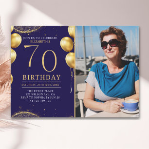 Invitación Elegant Gold Glitter Birthday 70th With Photo