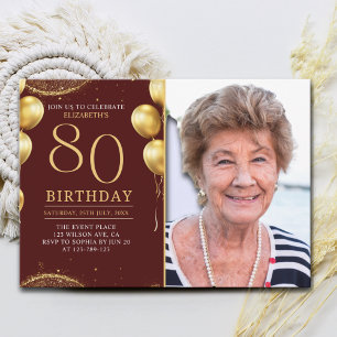 Invitación Elegant Gold Glitter Birthday 80th With Photo