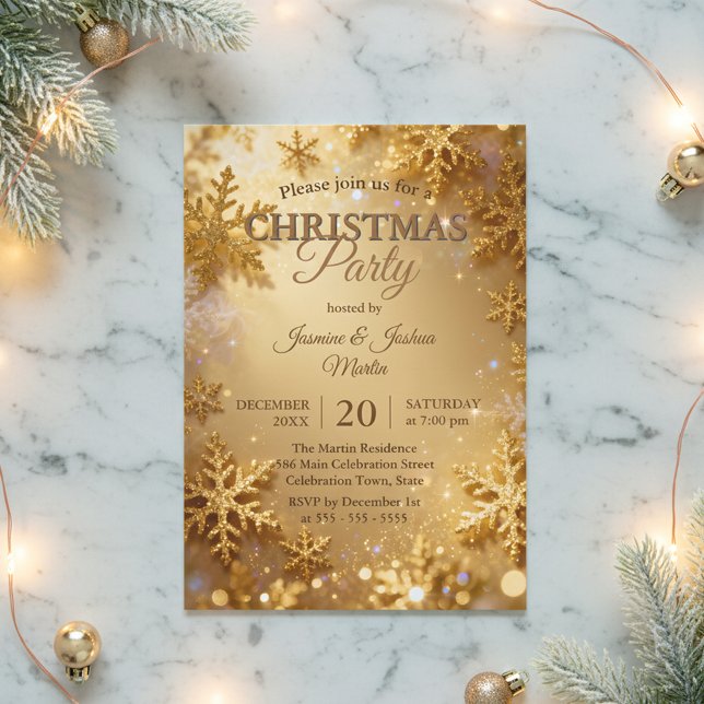 Invitación Elegant Gold Glitter Snowflake Christmas Party (Subido por el creador)