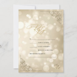 Invitación Elegant Gold Hearts Frame Bokeh RSVP  