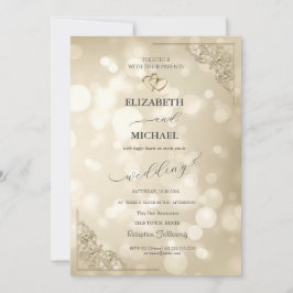 Invitación Elegant Gold Hearts Frame Bokeh Wedding