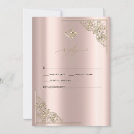 Invitación Elegant Gold Hearts Rose Gold Wedding RSVP  