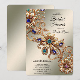 Invitación Elegant Gold Jewel Flowers Bridal Shower