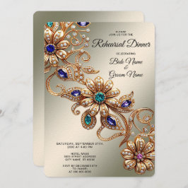 Invitación Elegant Gold Jewel Flowers Rehearsal Dinner