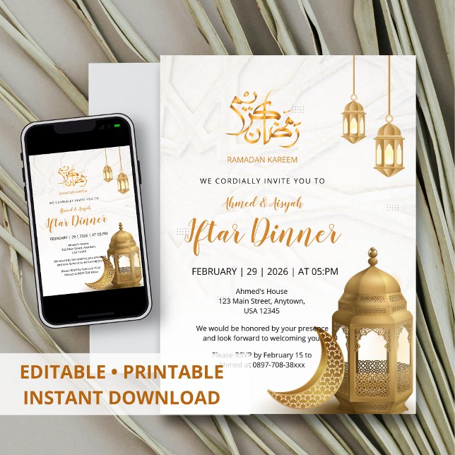 Invitación Elegant Gold Lantern & Crescent Iftar Dinner (Subido por el creador)