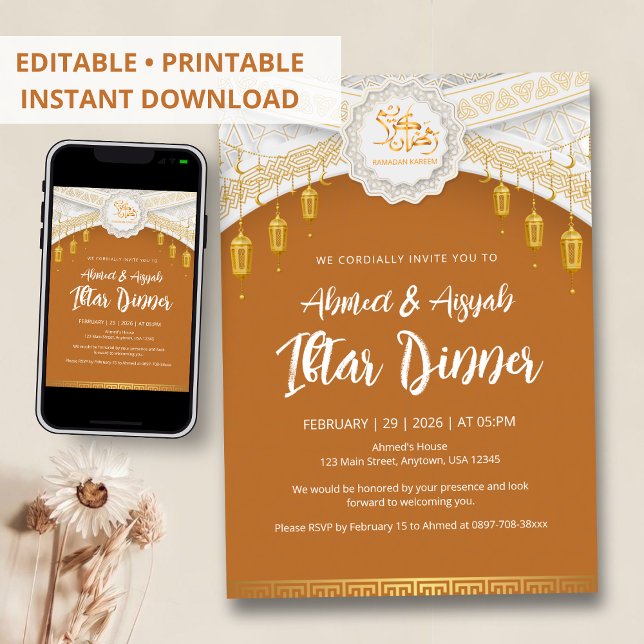 Invitación Elegant Gold Lantern Islamic Pattern Ramadan iftar (Subido por el creador)