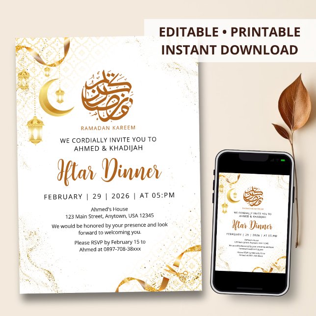 Invitación Elegant Gold Lantern & Ribbon Ramadan Iftar Dinner (Subido por el creador)
