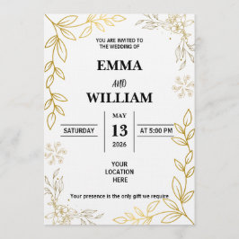 Invitación Elegant Gold Line Art Floral Frame