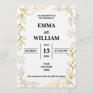 Invitación Elegant Gold Line Art Floral Frame