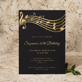 Invitación Elegant Gold Music Notes 60 cumpleaños moderno