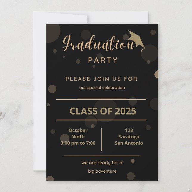 Invitación Elegant Gold On Black Graduation Party Invitation (Anverso)