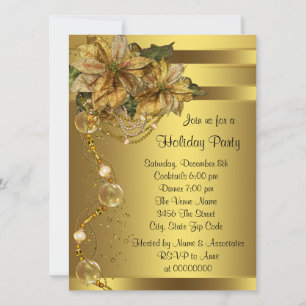 Invitación Elegant Gold Poinsettia Black Gold Christmas Party