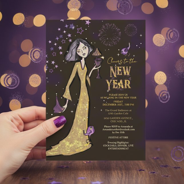 Invitación Elegant Gold Purple Corporate New Year Glamorous  (Elegant Gold Purple Corporate New Year Glamorous Invitation)