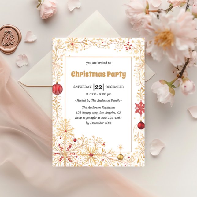 Invitación Elegant Gold & Red Ornaments Christmas Party       (Subido por el creador)