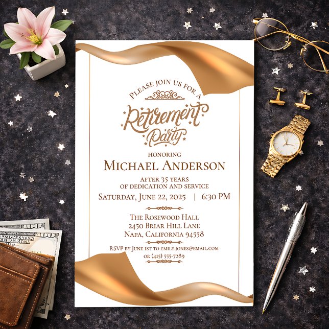 Invitación Elegant Gold Retirement Party Invitation (Subido por el creador)