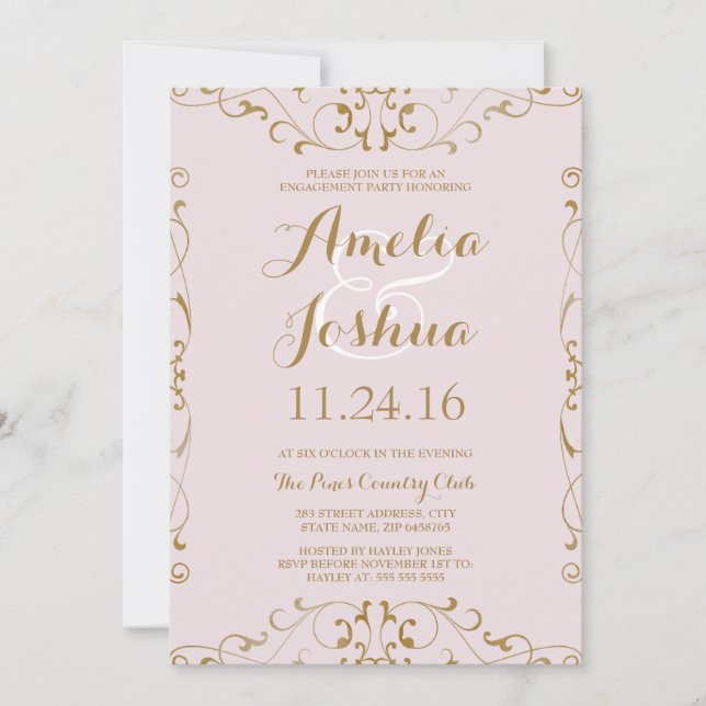 Invitación Elegant Gold Rubor Swirl Engagement Party Invite (Anverso)