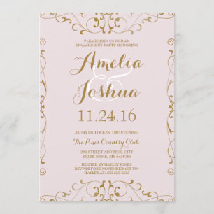 Invitación Elegant Gold Rubor Swirl Engagement Party Invite