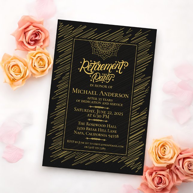 Invitación Elegant Gold Scribble Retirement Party Invitation (Subido por el creador)