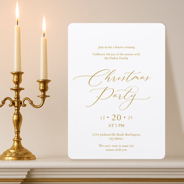 Invitación Elegant Gold Script Christmas Party Invitation (Subido por el creador)