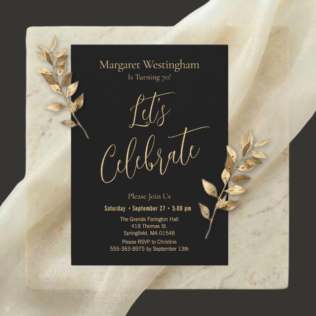 Invitación Elegant Gold Script Let's Celebrate 70th Birthday (Subido por el creador)