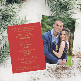 Invitación Elegant Gold Script Mr. Y Mrs. Photo Red Boda