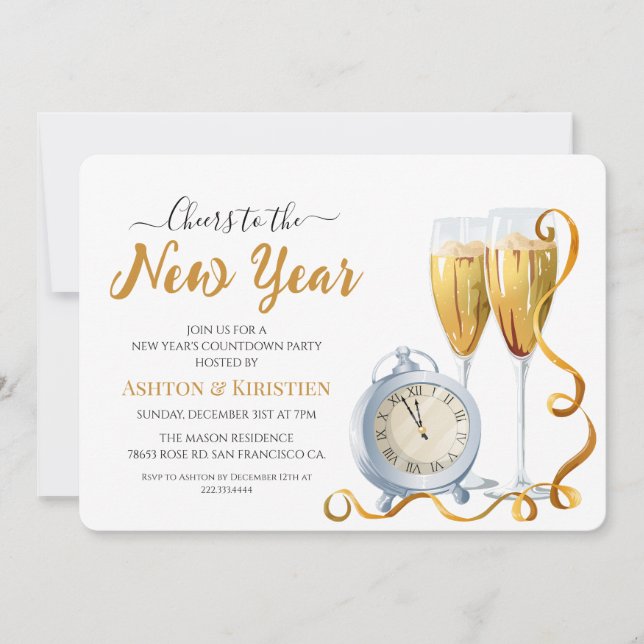 Invitación Elegant Gold Script New Year's Eve Countdown Party (Anverso)