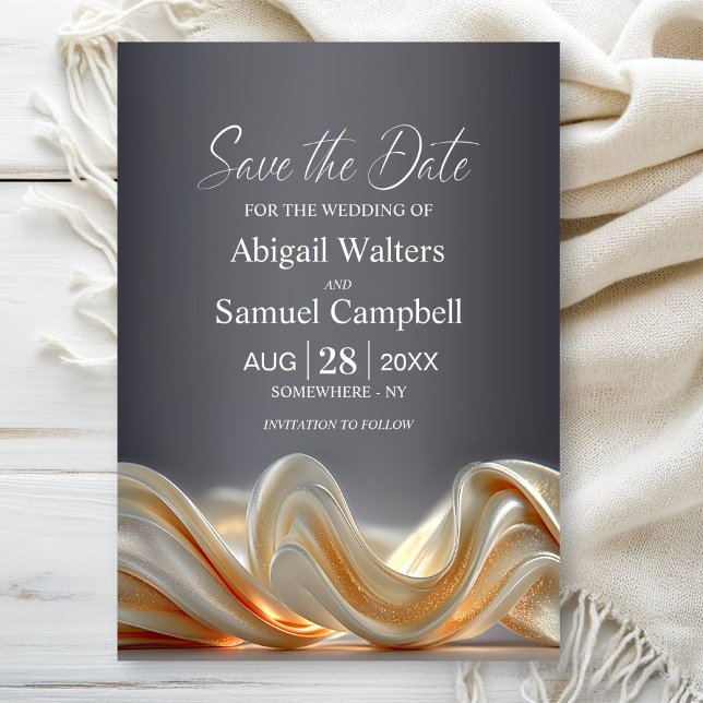 Invitación Elegant Gold Silk Wedding Save the Date (Subido por el creador)