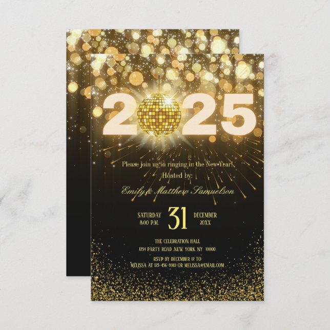 Invitación Elegant Gold Sparkles | New Years Eve Party  (Anverso / Reverso)
