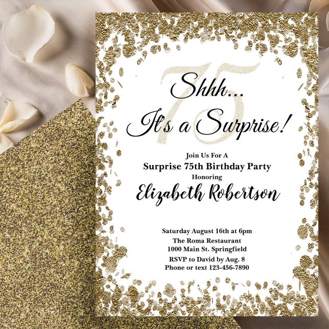 Invitación Elegant Gold Surprise 75th Birthday  (Subido por el creador)