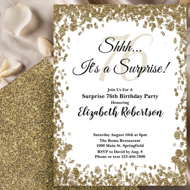 Invitación Elegant Gold Surprise 76th Birthday Invitation (Subido por el creador)