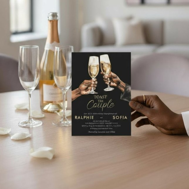 Invitación Elegant Gold Toast Couple Engagement Celebration (Subido por el creador)