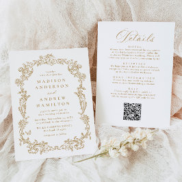 Invitación Elegant Gold Victorian Floral All in One Wedding