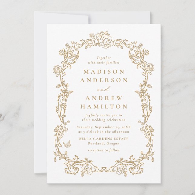 Invitación Elegant Gold Victorian Floral Frame Wedding (Anverso)